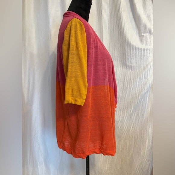 Ruby Rd tri-color open front short sleeve cardigan linen combo size medium - Picture 5 of 7